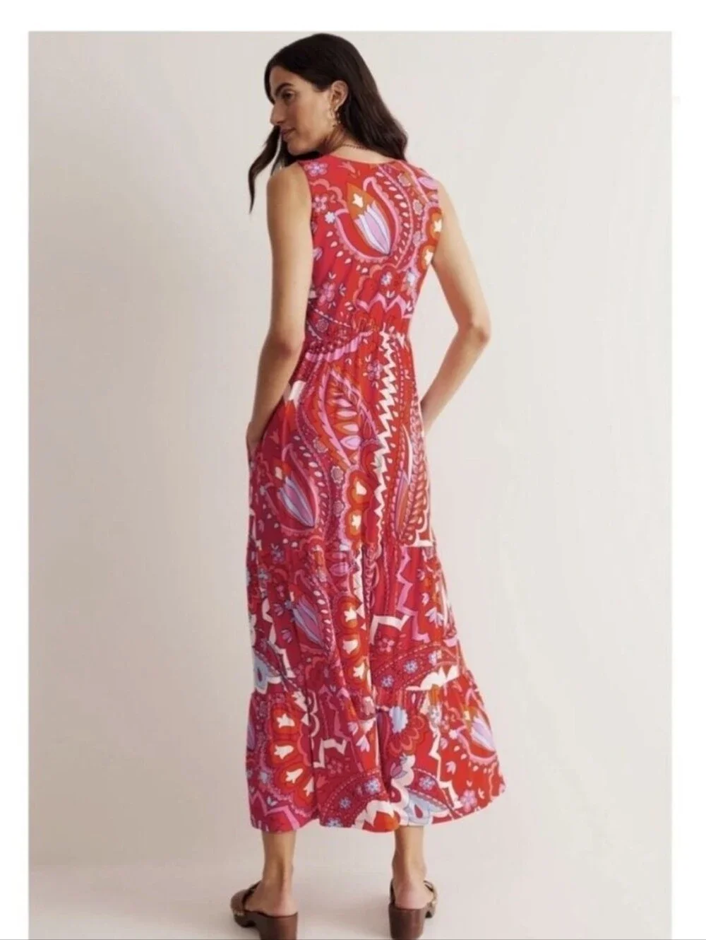 Boden Pink & Red Paisley Maxi Dress Size 8R